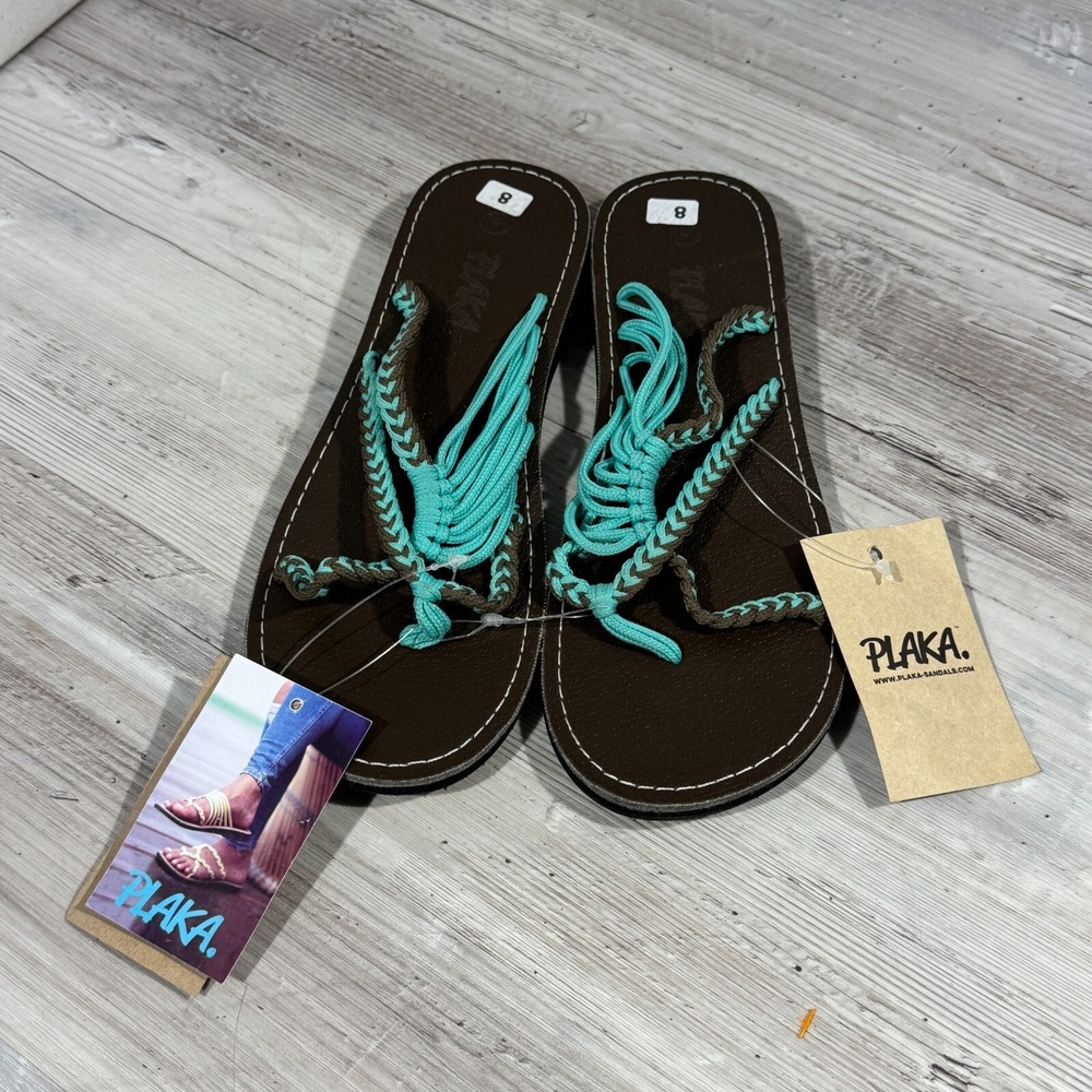 NEW Plaka Turquoise Flat Comfort Boho Sandals‎ Hand Woven Women's 8